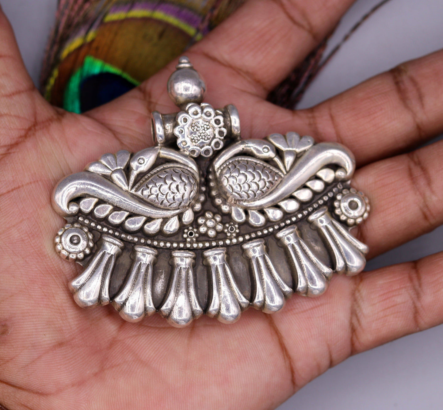 Vintage antique design handmade 925 sterling silver gorgeous design peacock pendant ethnic tribal jewelry from India nsp247 - TRIBAL ORNAMENTS