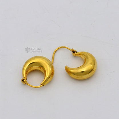 Handmade vintage sterling silver and gold polished boho hoop earrings with tribal Bali and Banjara jewelry design.