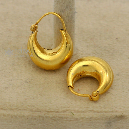 Vintage handmade 925 sterling silver gold-polished boho hoop earrings featuring tribal Bali Banjara design by TRIBAL ORNAMENTS