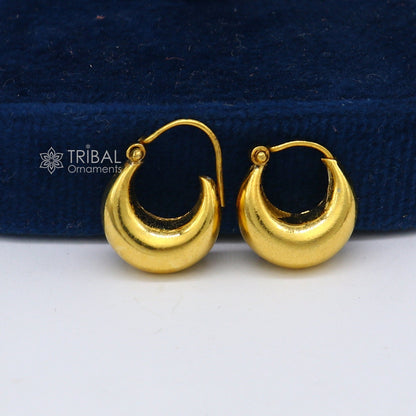 Vintage handmade sterling silver and gold polished boho hoop earrings with tribal Bali Banjara design by TRIBAL ORNAMENTS.