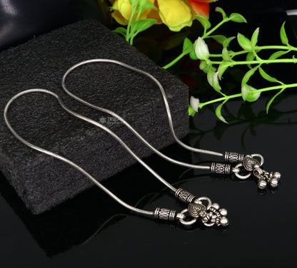 Vintage antique-style handmade 925 sterling silver snake chain ankle bracelet, customized trendy foot jewelry.