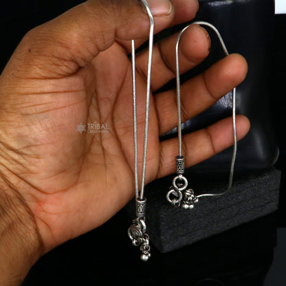 Vintage handmade 925 sterling silver snake chain ankle bracelet with antique design and customizable trendy style.
