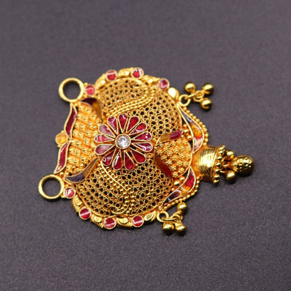 Vintage 22KT yellow gold handmade pendant from Rajasthan, traditional bridal mangalsutra jewelry by Tribal Ornaments.