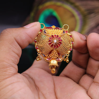 Vintage 22KT yellow gold handmade pendant from Rajasthan, traditional bridal Mangalsutra jewelry, crafted by TRIBAL ORNAMENTS