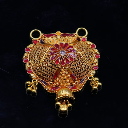 Vintage antique 22KT yellow gold handmade pendant from Rajasthan, traditional bridal mangalsutra jewelry by TRIBAL ORNAMENTS.