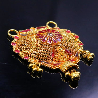 Vintage 22KT yellow gold handmade pendant from Rajasthan, traditional bridal mangalsutra jewelry with antique design.