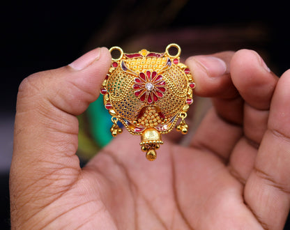 Vintage 22KT yellow gold handmade pendant from Rajasthan, traditional bridal mangalsutra jewelry by TRIBAL ORNAMENTS.