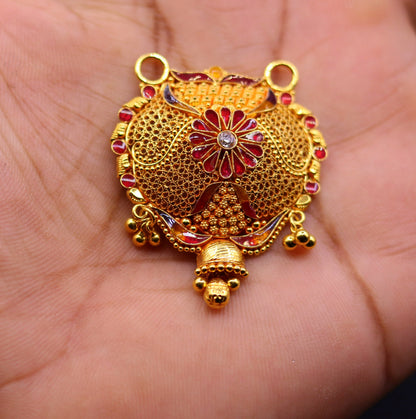 Vintage 22KT yellow gold handmade pendant from Rajasthan, traditional bridal mangalsutra jewelry by TRIBAL ORNAMENTS.