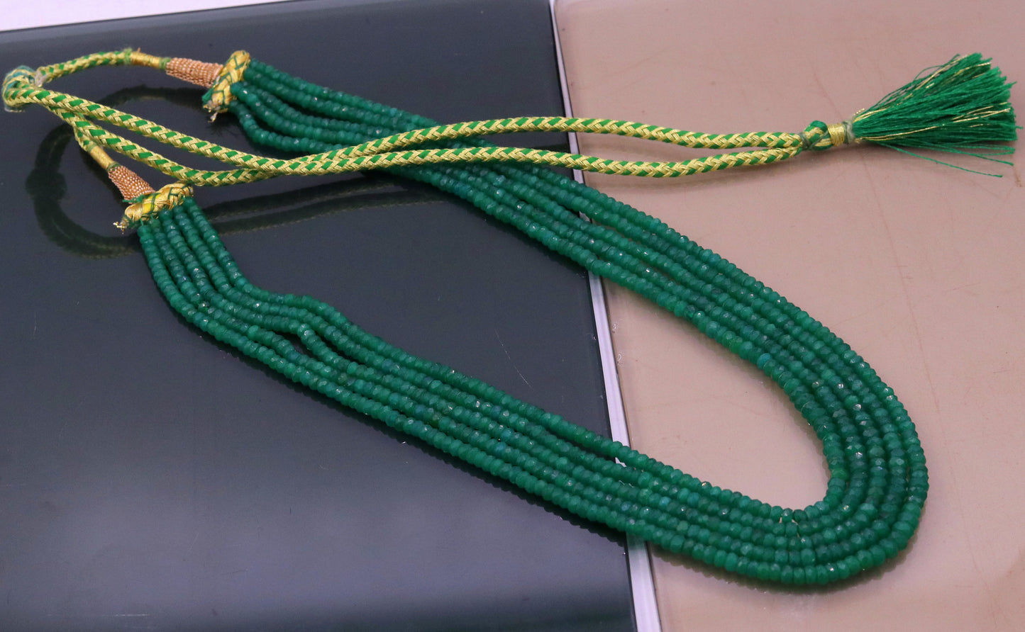 Vintage antique design handmade gorgeous Green Quartz five line necklace, excellent beaded charm necklace tribal jewelry from india qd02 - TRIBAL ORNAMENTS