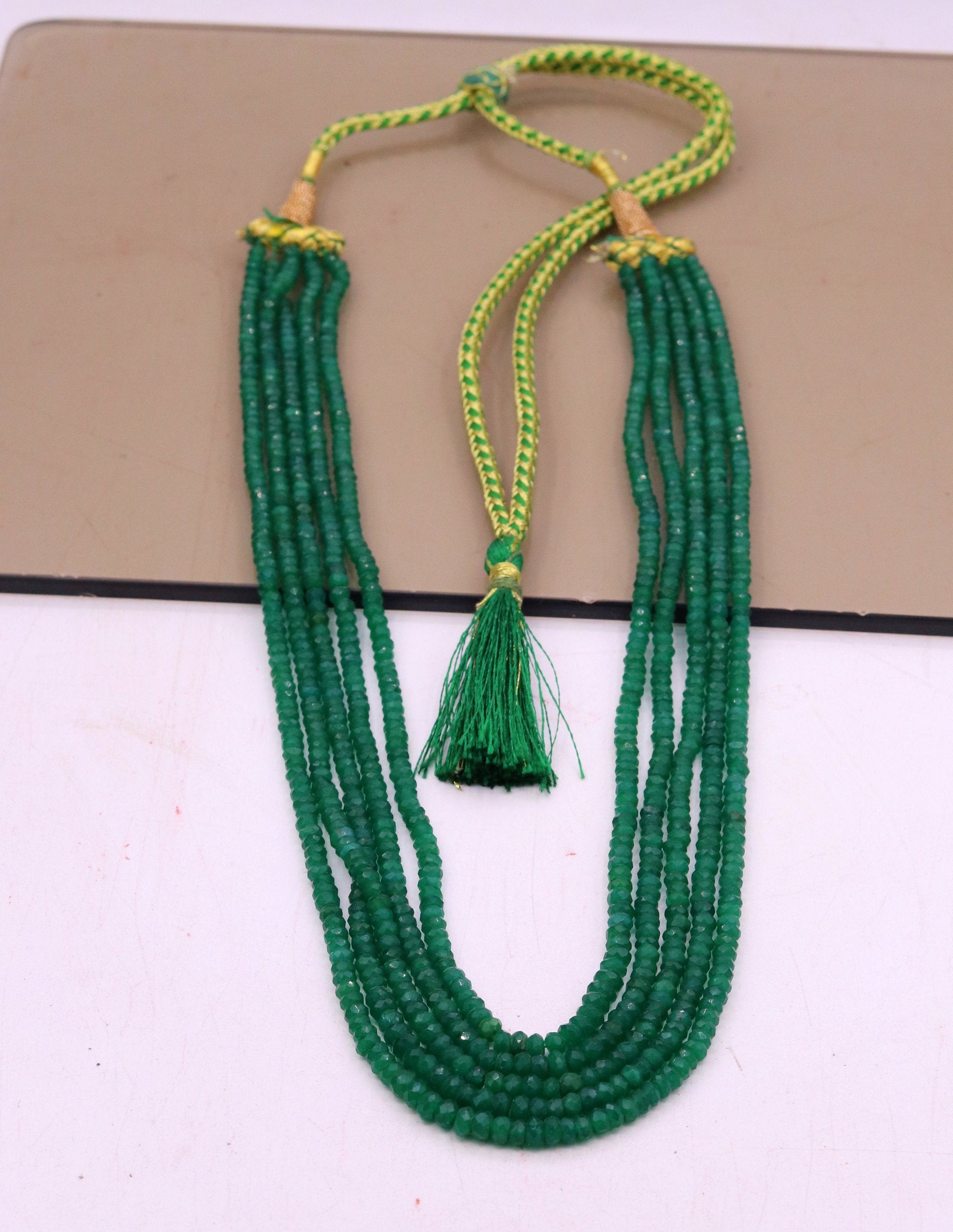 Vintage antique design handmade gorgeous Green Quartz five line necklace, excellent beaded charm necklace tribal jewelry from india qd02 - TRIBAL ORNAMENTS