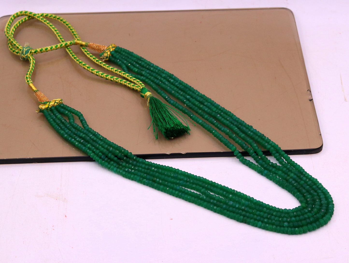 Vintage antique design handmade gorgeous Green Quartz five line necklace, excellent beaded charm necklace tribal jewelry from india qd02 - TRIBAL ORNAMENTS