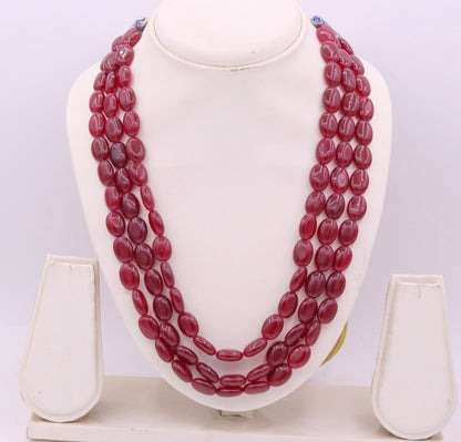 Vintage antique design handmade gorgeous Red Quartz three line necklace, excellent beaded charm necklace tribal jewelry from india qd01 - TRIBAL ORNAMENTS