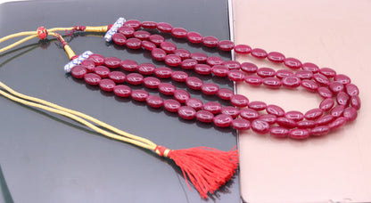 Vintage antique design handmade gorgeous Red Quartz three line necklace, excellent beaded charm necklace tribal jewelry from india qd01 - TRIBAL ORNAMENTS