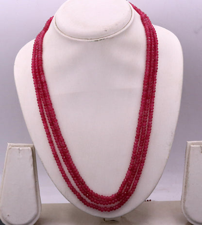 Vintage antique design handmade gorgeous rose pink Quartz 3 line necklace, excellent beaded charm necklace tribal jewelry from india qd03 - TRIBAL ORNAMENTS