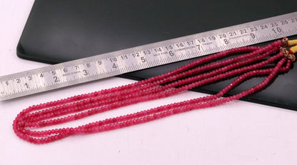 Vintage antique design handmade gorgeous rose pink Quartz 3 line necklace, excellent beaded charm necklace tribal jewelry from india qd03 - TRIBAL ORNAMENTS