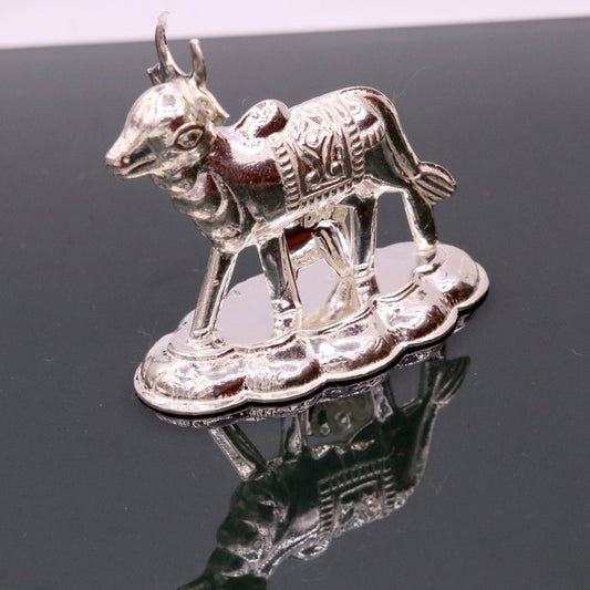 Vintage antique design handmade Kamdhenu Cow with Calf sterling silver statue art sculpture, silver figurine hope temple art decor cox sst10 - TRIBAL ORNAMENTS