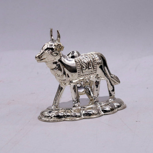 Vintage antique design handmade Kamdhenu Cow with Calf sterling silver statue art sculpture, silver figurine hope temple art decor cox sst10 - TRIBAL ORNAMENTS