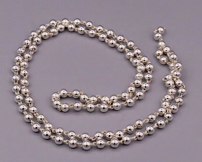 Vintage solid silver 108 beads jaap mala chain necklace for meditation and mantra japping, handmade by Tribal Ornaments.