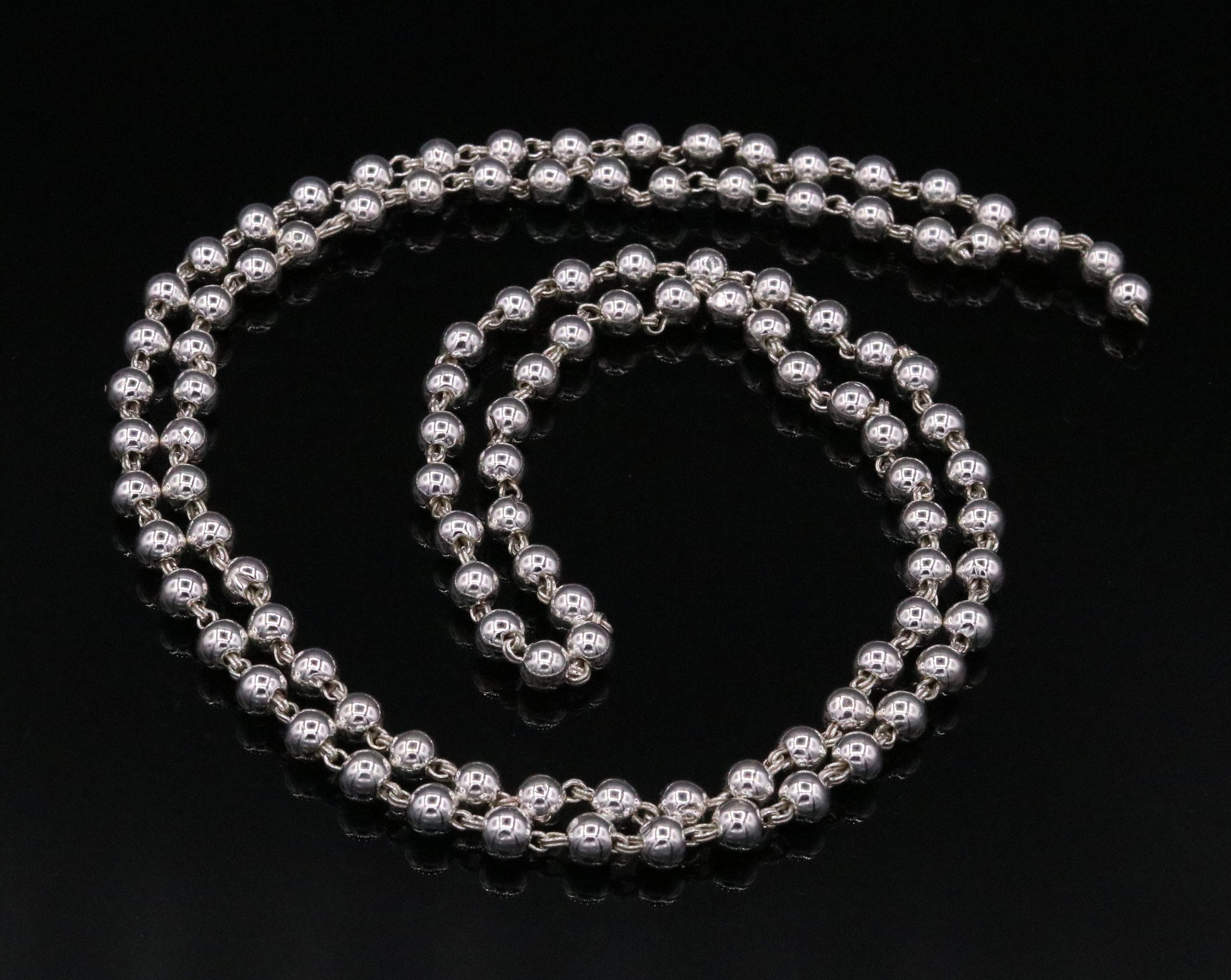Vintage antique design handmade solid silver 108 beads ball jaap mala chain necklace for japping mantra for god, mediation ch22 - TRIBAL ORNAMENTS