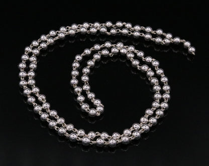 Vintage solid silver 108-bead jaap mala chain necklace for meditation and japping mantra, handcrafted by Tribal Ornaments.