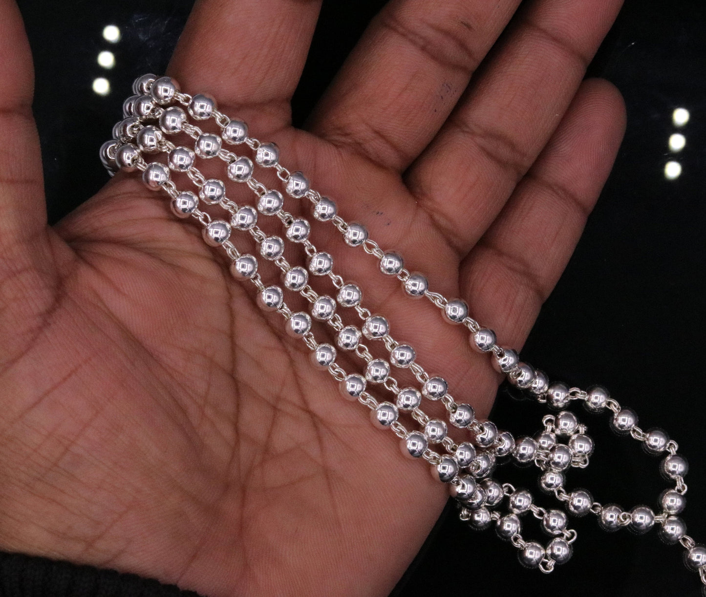 Vintage antique design handmade solid silver 108 beads ball jaap mala chain necklace for japping mantra for god, mediation ch22 - TRIBAL ORNAMENTS