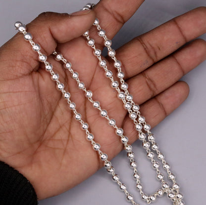 Vintage solid silver 108 beads ball jaap mala chain necklace for japping mantra and meditation, handcrafted tribal ornament design.