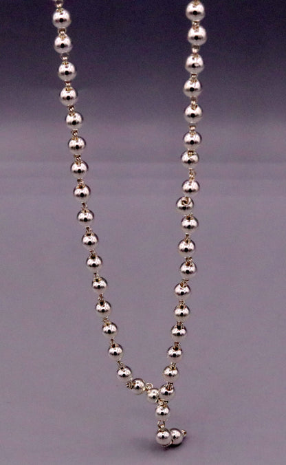 Vintage solid silver 108 beads ball jaap mala chain necklace from TRIBAL ORNAMENTS, used for japping mantra and meditation.