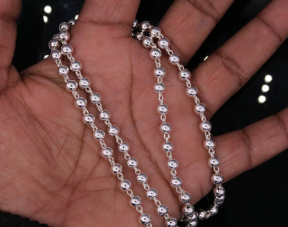 Vintage solid silver 108 beads jaap mala chain necklace for meditation and japping mantra, featuring handmade tribal design.