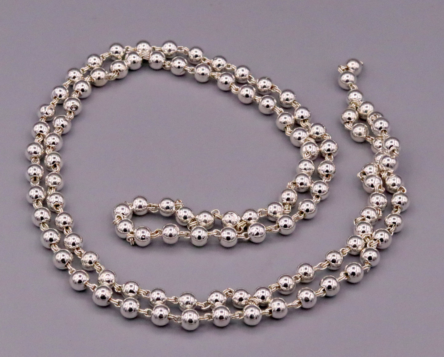Vintage antique design handmade solid silver 108 beads ball jaap mala chain necklace for japping mantra for god, mediation ch22 - TRIBAL ORNAMENTS