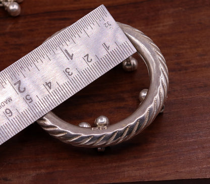 Vintage antique design handmade Sterling silver baby bangle bracelet kada with hanging noisy bells fabulous gifting jewelry from india ba47 - TRIBAL ORNAMENTS