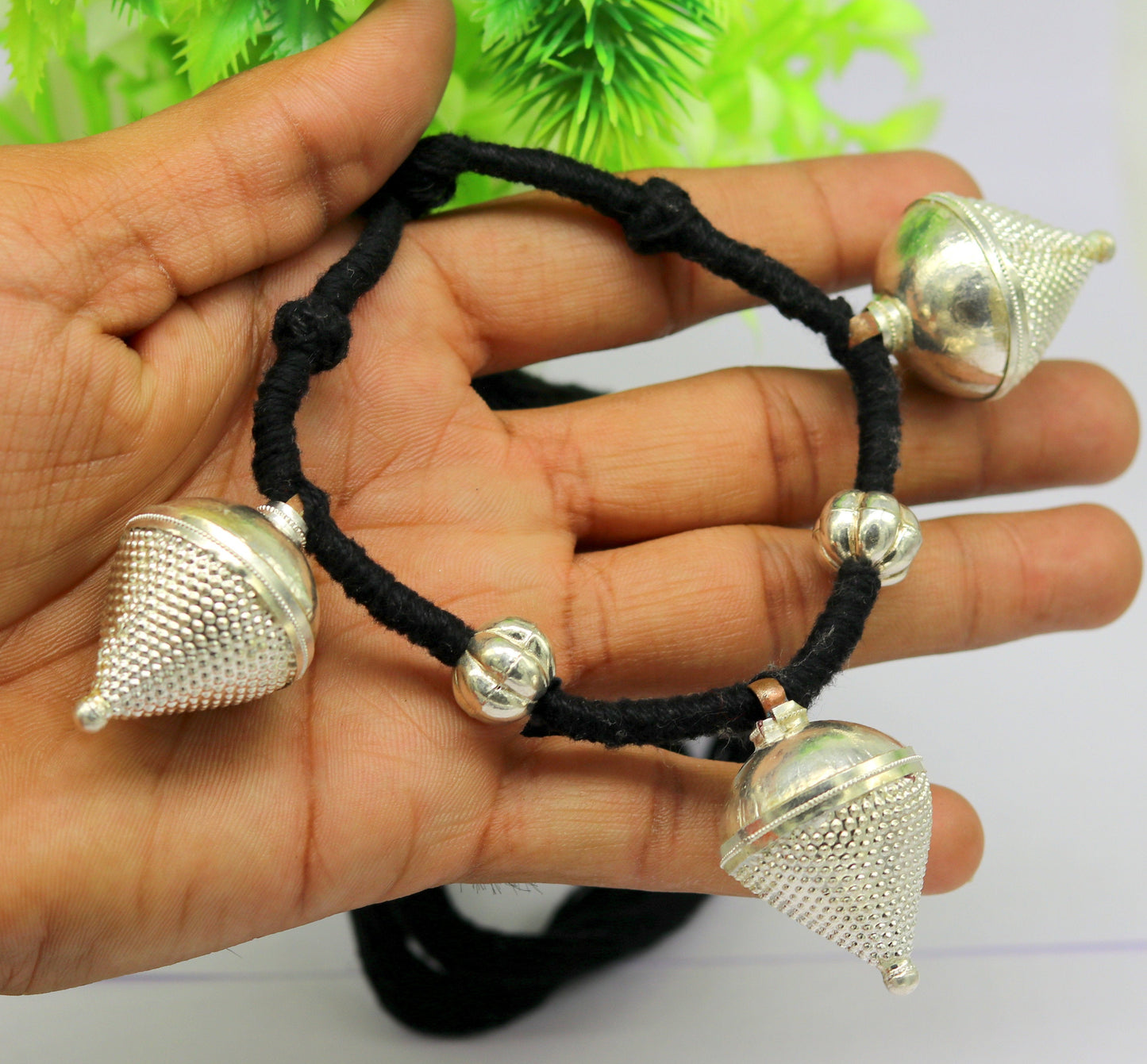 Vintage antique sterling silver tribal charm necklace with detailed ethnic design, handcrafted for ethnic bridesmaids.