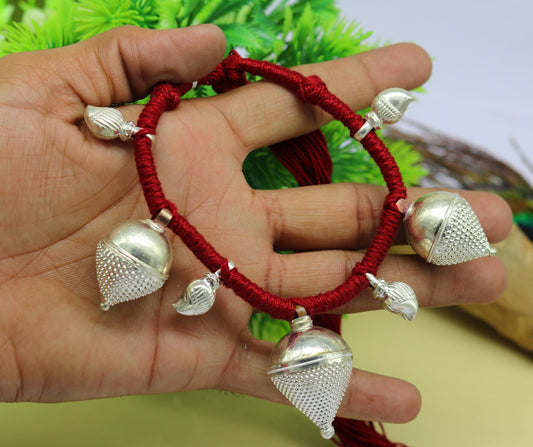 Vintage sterling silver tribal charm necklace with intricate handmade design, ideal for bridesmaids and ethnic jewelry styles.