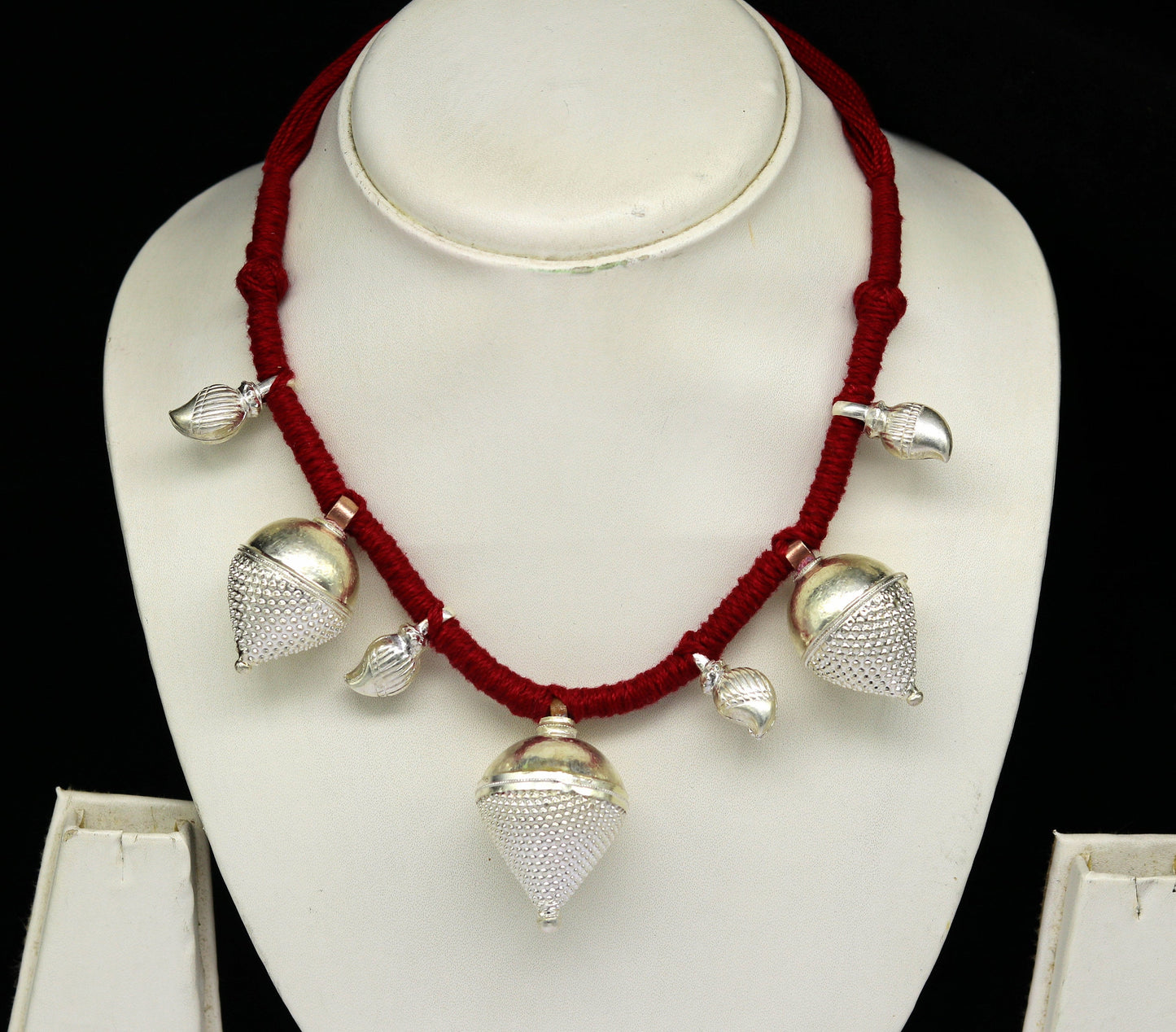 Vintage tribal charm necklace in sterling silver, customized ethnic jewelry by TRIBAL ORNAMENTS, perfect for bridesmaids.