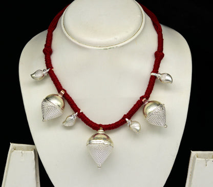 Vintage tribal charm necklace in sterling silver, customized ethnic jewelry by TRIBAL ORNAMENTS, perfect for bridesmaids.