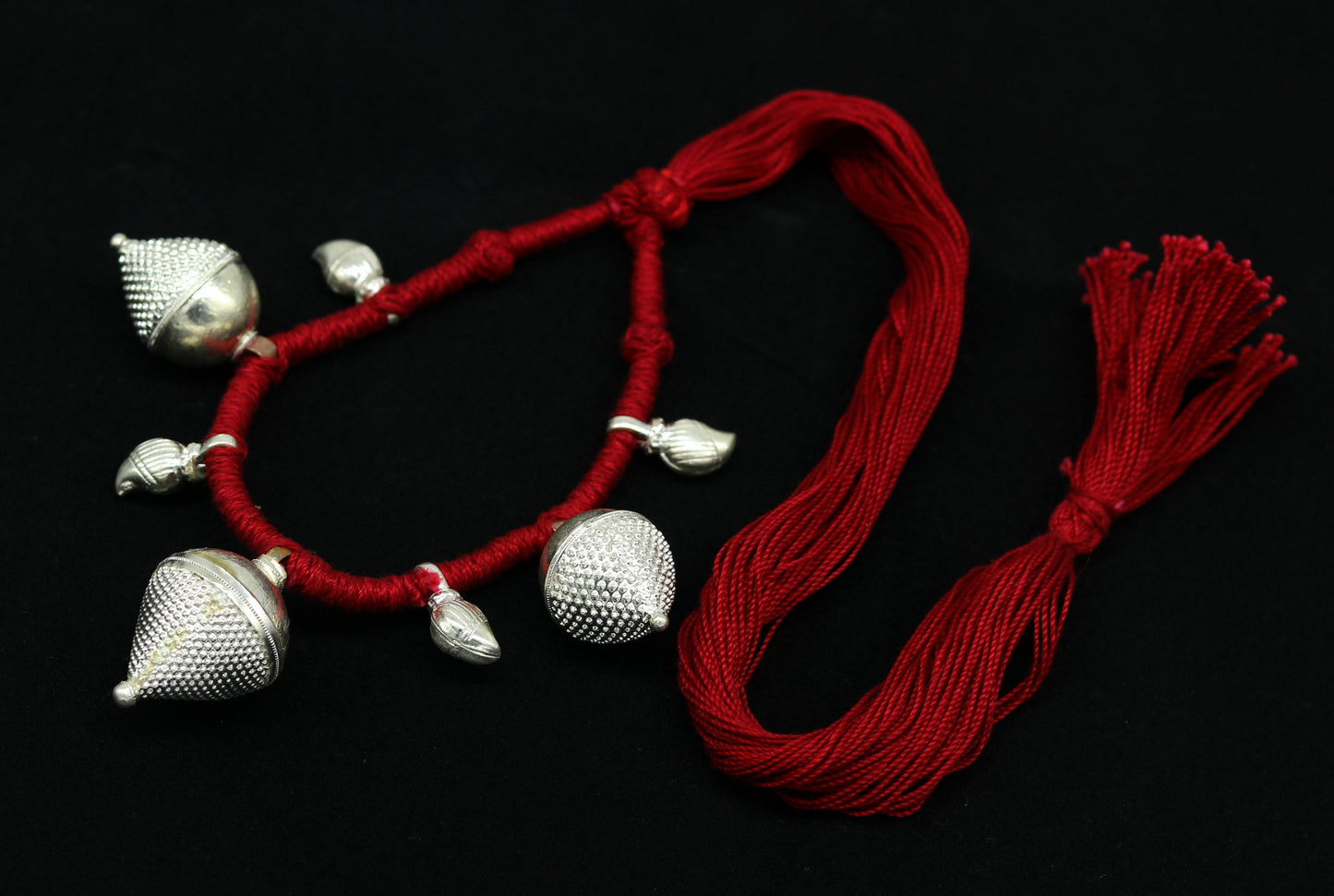 Sterling silver tribal charm necklace with vintage design, handmade ethnic jewelry for bridesmaids by TRIBAL ORNAMENTS.
