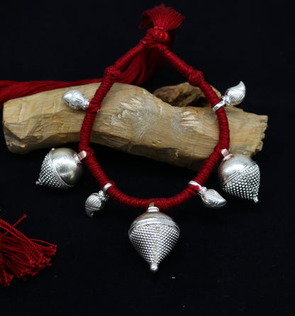 Sterling silver tribal charm necklace with vintage design, handcrafted ethnic jewelry for bridesmaids by Tribal Ornaments