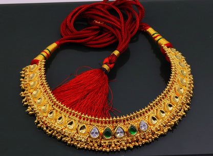 Vintage handmade tribal Tussi pattern necklace with hanging bells, perfect for wedding or party jewelry by TRIBAL ORNAMENTS.