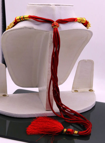 Vintage handmade tribal Tussi pattern necklace with hanging bells, crafted by TRIBAL ORNAMENTS, ideal for wedding and party jewelry.