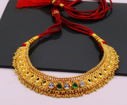 Vintage handmade tribal Tussi design necklace with hanging bells, perfect for wedding or party jewelry from Tribal Ornaments.