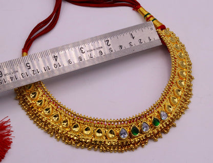 Vintage handmade tribal Tussi pattern necklace with hanging bells, perfect for wedding or party jewelry by Tribal Ornaments.