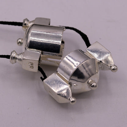 Vintage sterling silver Lord Shiva Lingam box pendant with intricate antique Indian tribal design, jewelry from Rajasthan.