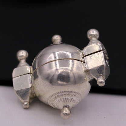 Vintage antique Lord Shiva Lingam box container in sterling silver, tribal jewelry pendant from Rajasthan, India.