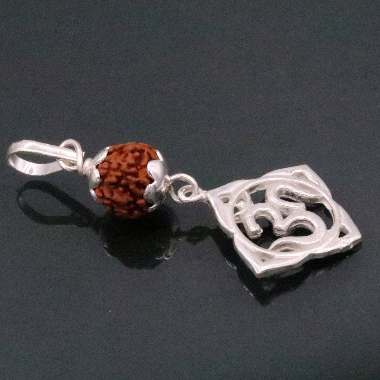 Vintage antique design solid silver handmade aum pendant with natural rudraksh beads pendant jewelry nsp91 - TRIBAL ORNAMENTS