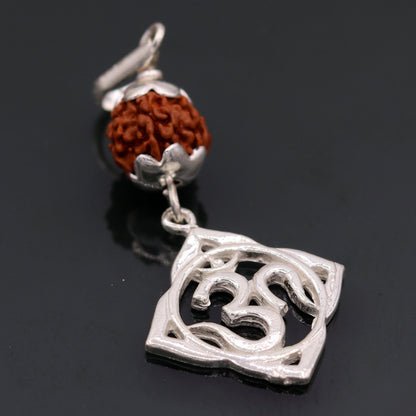 Vintage solid silver Aum pendant with natural Rudraksh beads, handmade tribal jewelry, antique design, tribal ornaments NSP91.