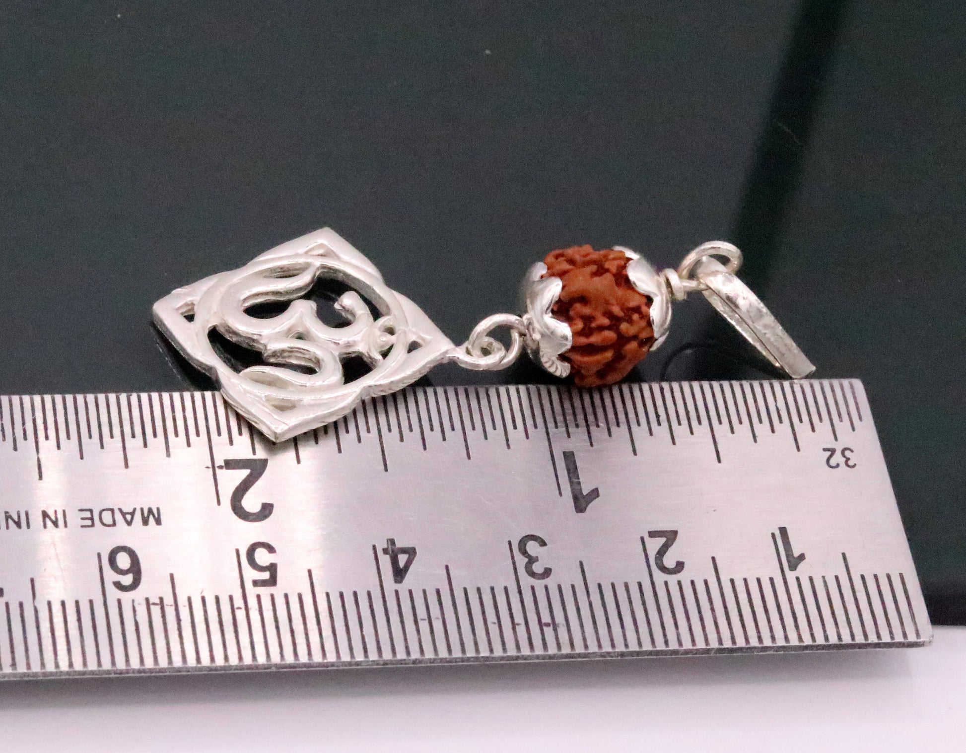 Vintage antique design solid silver handmade aum pendant with natural rudraksh beads pendant jewelry nsp91 - TRIBAL ORNAMENTS