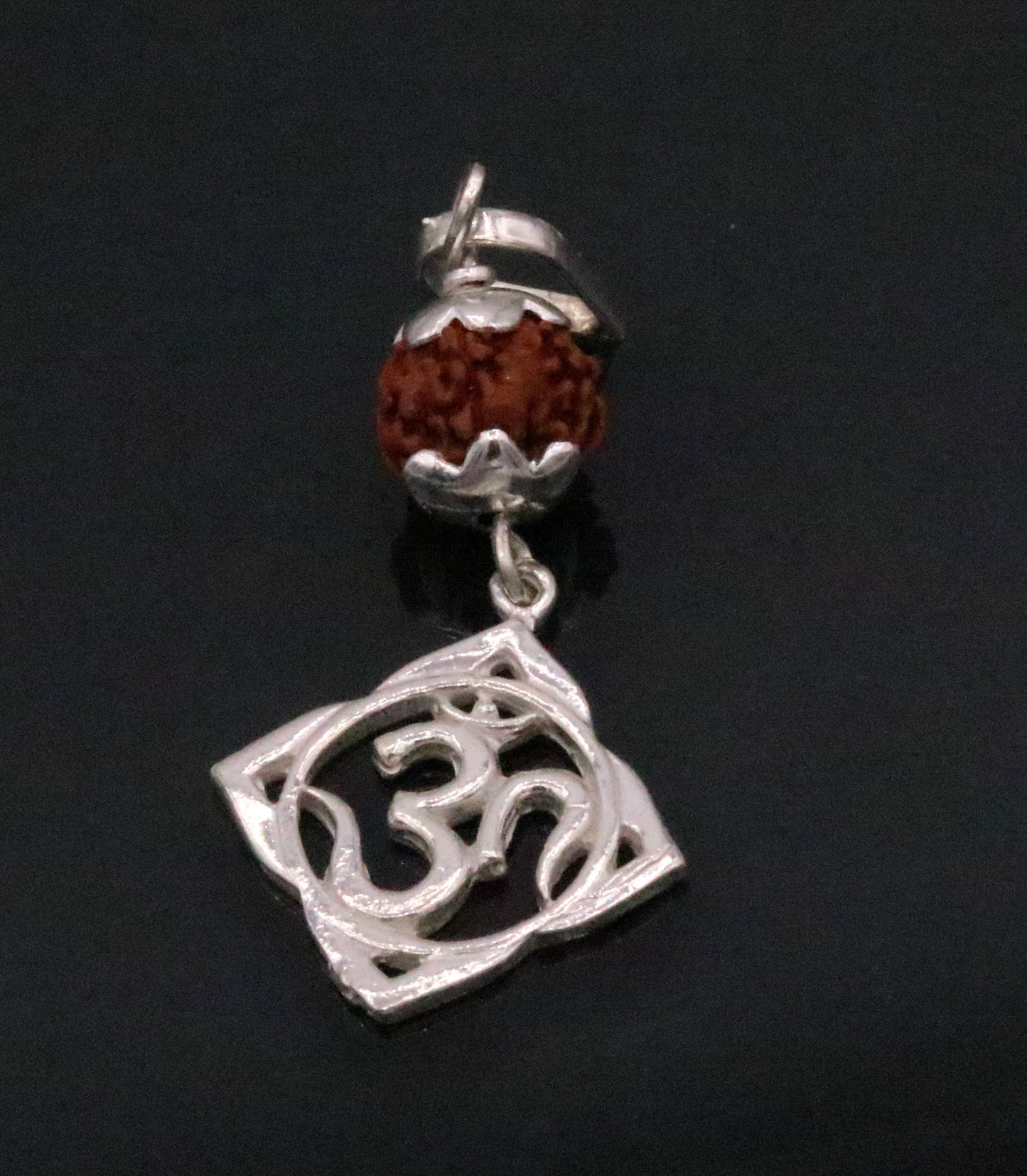Vintage antique design solid silver handmade aum pendant with natural rudraksh beads pendant jewelry nsp91 - TRIBAL ORNAMENTS