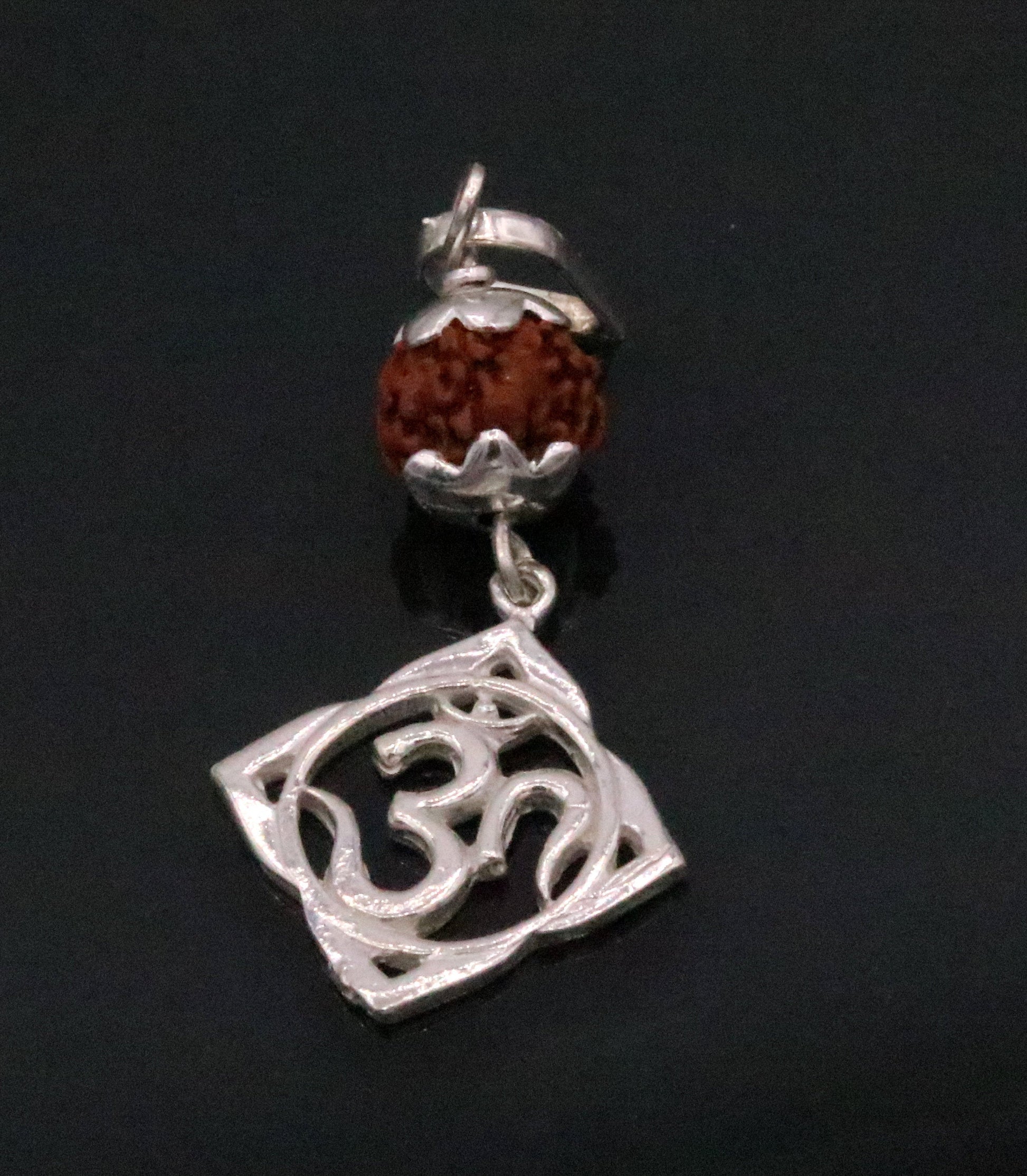 Vintage antique design solid silver handmade aum pendant with natural rudraksh beads pendant jewelry nsp91 - TRIBAL ORNAMENTS