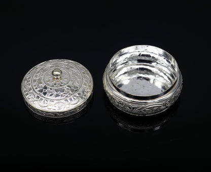 Vintage antique silver handmade trinket box by TRIBAL ORNAMENTS, decorative God serving Prasad container and brides gift.