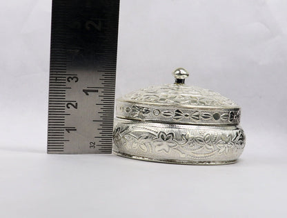 Vintage antique solid silver handmade trinket box for prasad, kumkum, and sindur, ideal as a bride's gift by TRIBAL ORNAMENTS.