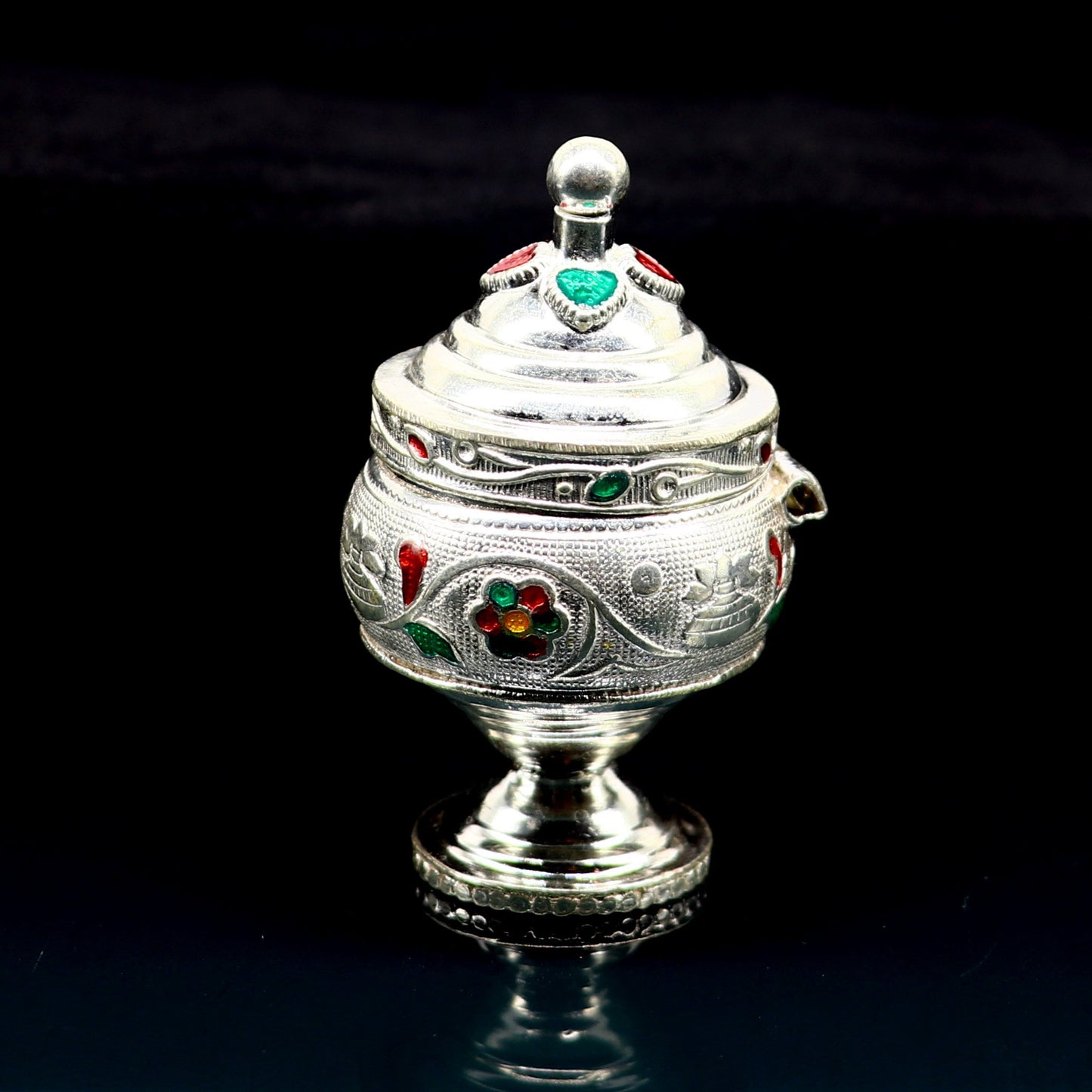 Vintage antique design Solid silver handmade trinket box, God serving Prasad container box, Kumkum box, Sindur box, best brides gift stb125 - TRIBAL ORNAMENTS